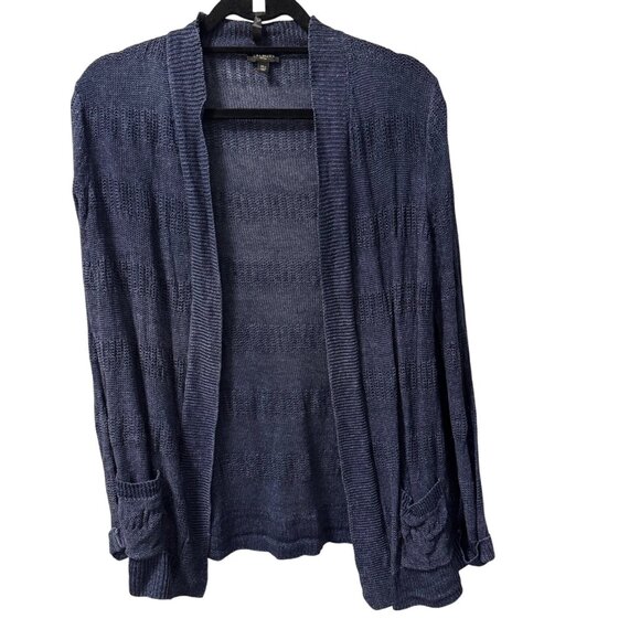 Talbots Petites Navy Open-Front Cardigan Sweater XLP 100% Linen Lightweight Knit - Picture 1 of 12